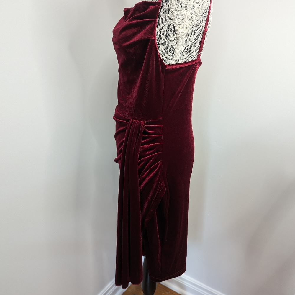 Velvet Burgundy Strapless Dress - Picture 2 of 5